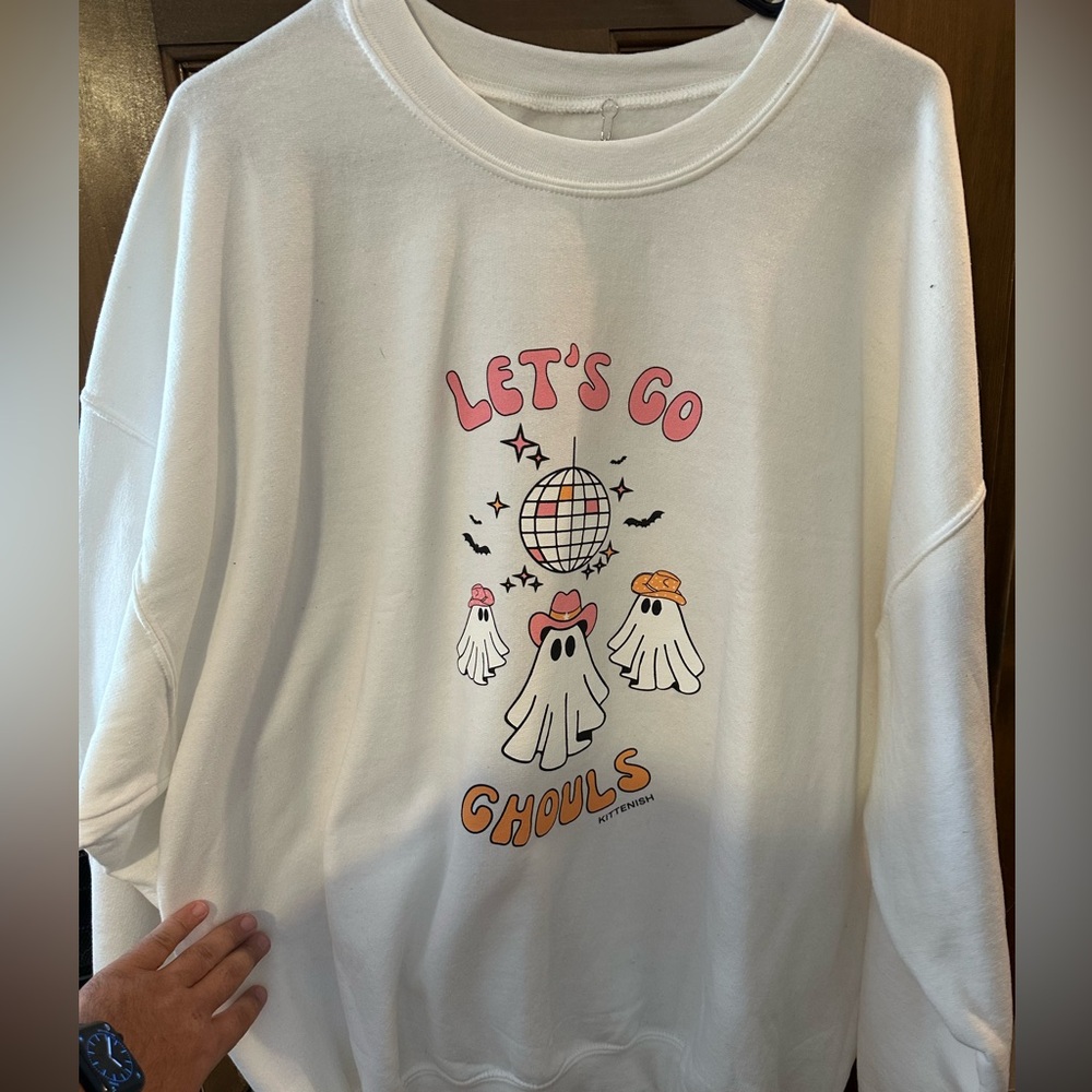 Kittenish ‘Let’s Go Ghouls’ Crewneck, White, XXL